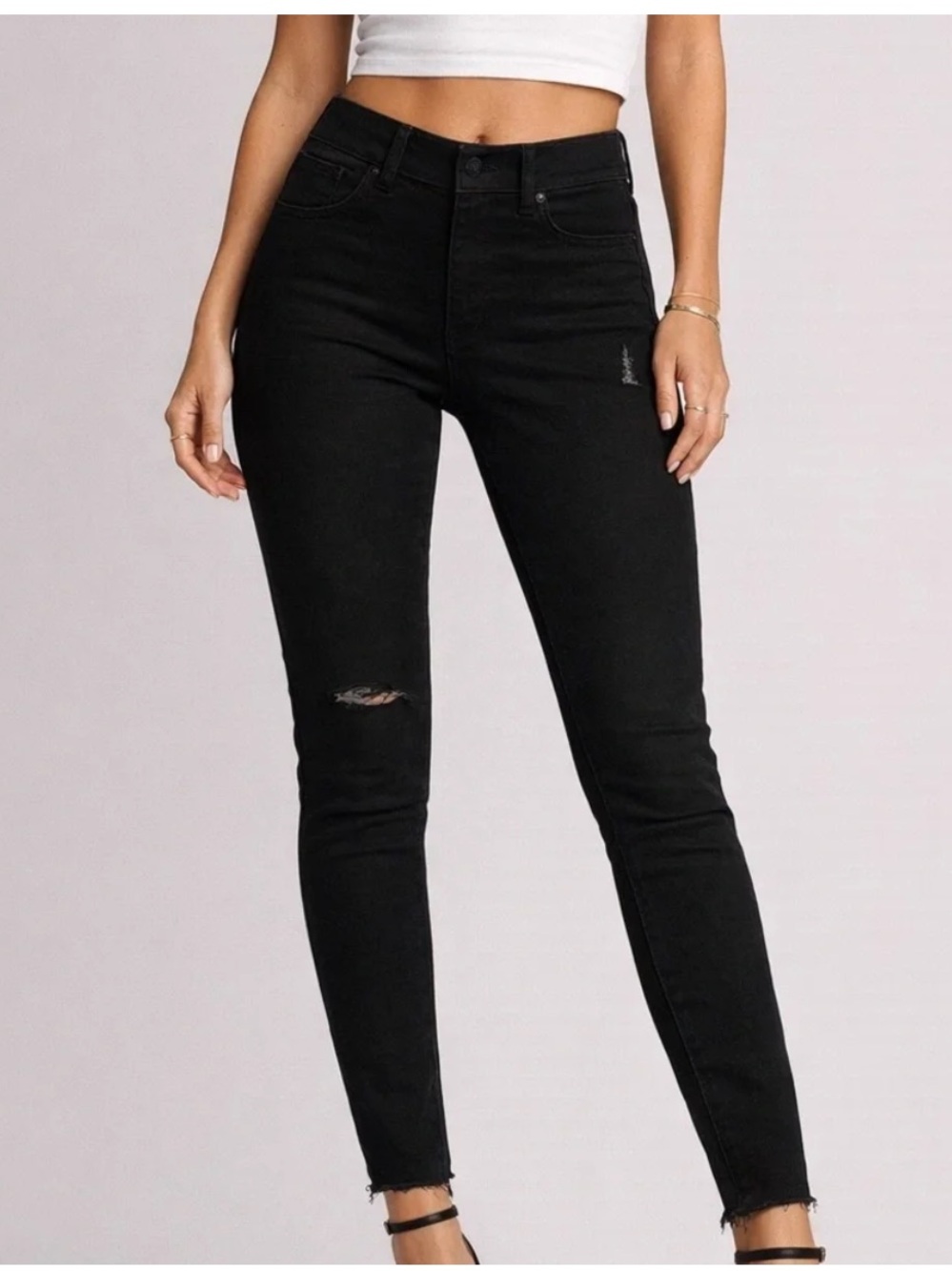 NWT SPANX Black Distressed Skinny Jeans